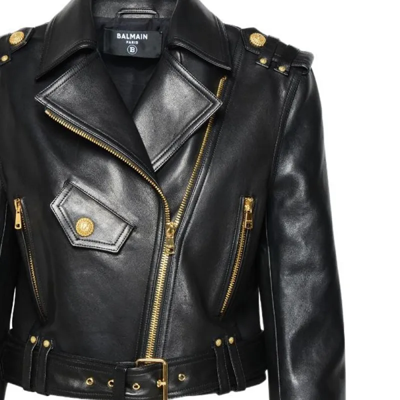 BALMAIN Zipped Leather Biker Jacket-4