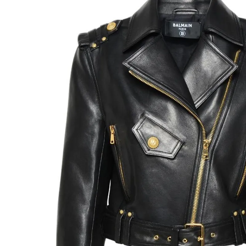 BALMAIN Zipped Leather Biker Jacket-3