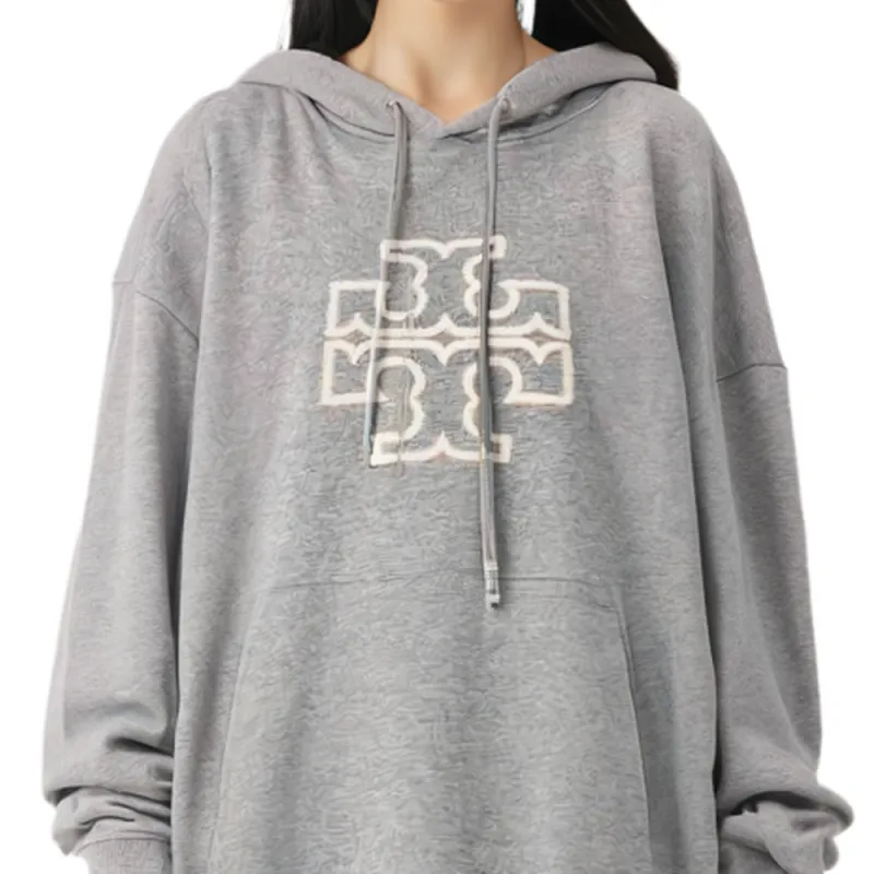 TORY BURCH Double T Logo Patch Drawstring Hoodie-5