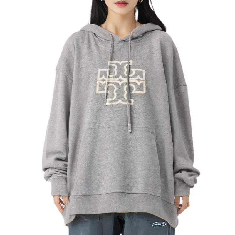 TORY BURCH Double T Logo Patch Drawstring Hoodie-4