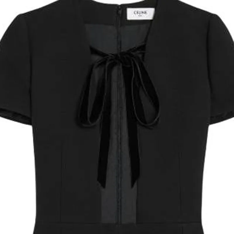 CELINE Wrinkled Double Layered Wool Short Jumpsuit Bodysuits Women's Black-4