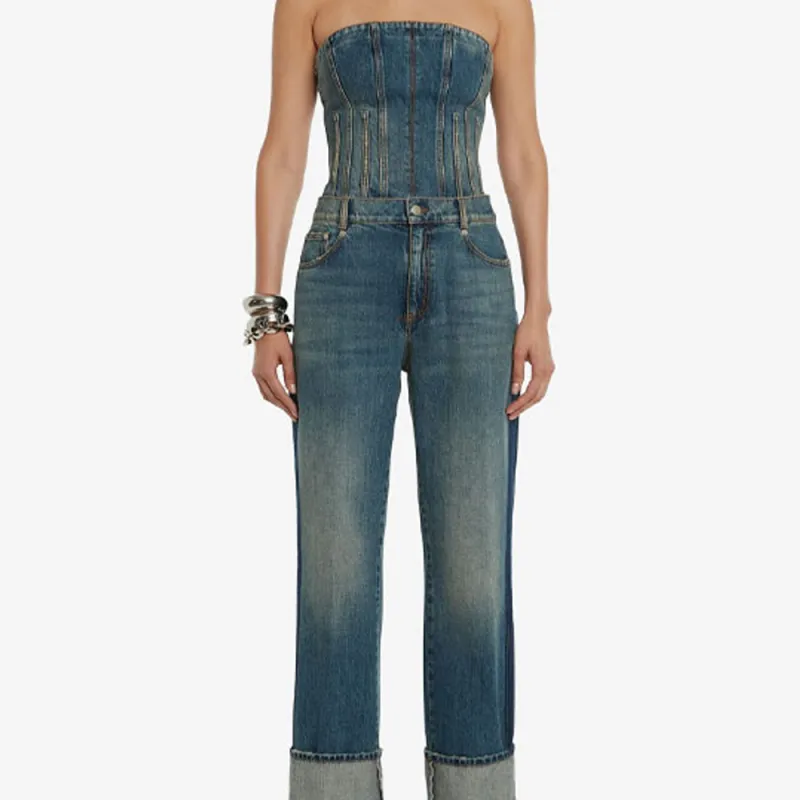 Alexander McQueen Bustier Denim Top-6