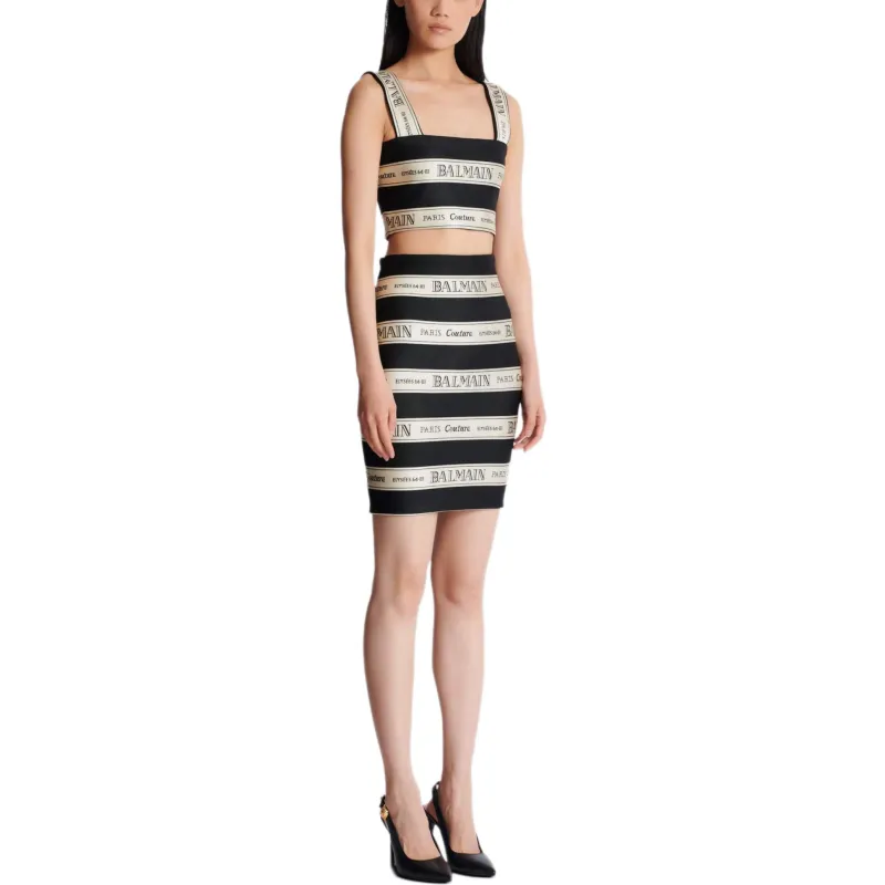 BALMAIN Logo Ribbon Jacquard Crop Top-3