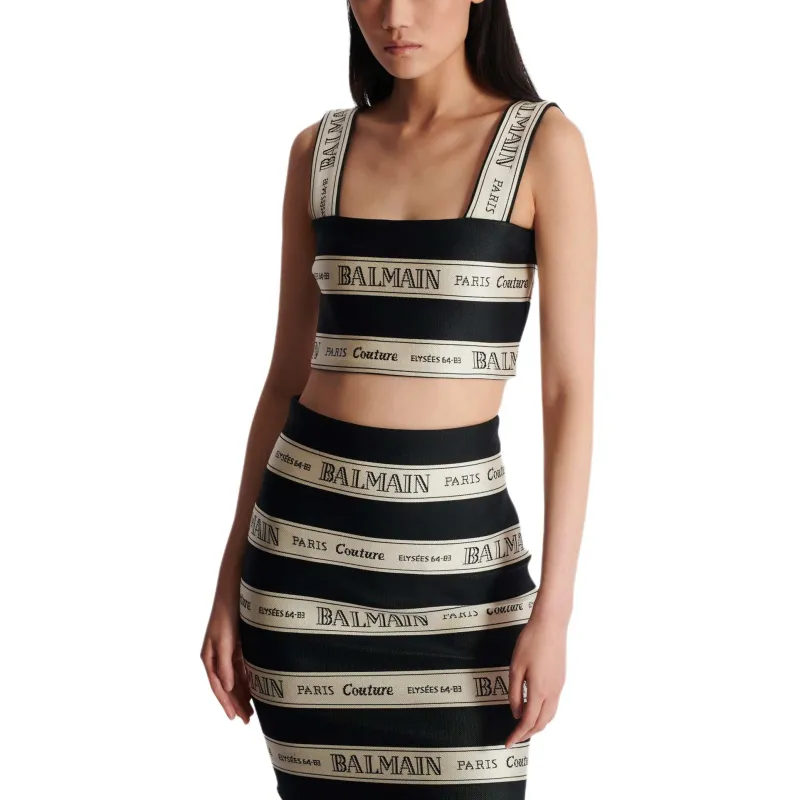 BALMAIN Logo Ribbon Jacquard Crop Top-5