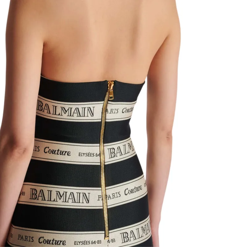 BALMAIN Ribbon Motif Jacquard Halterneck Dress-7