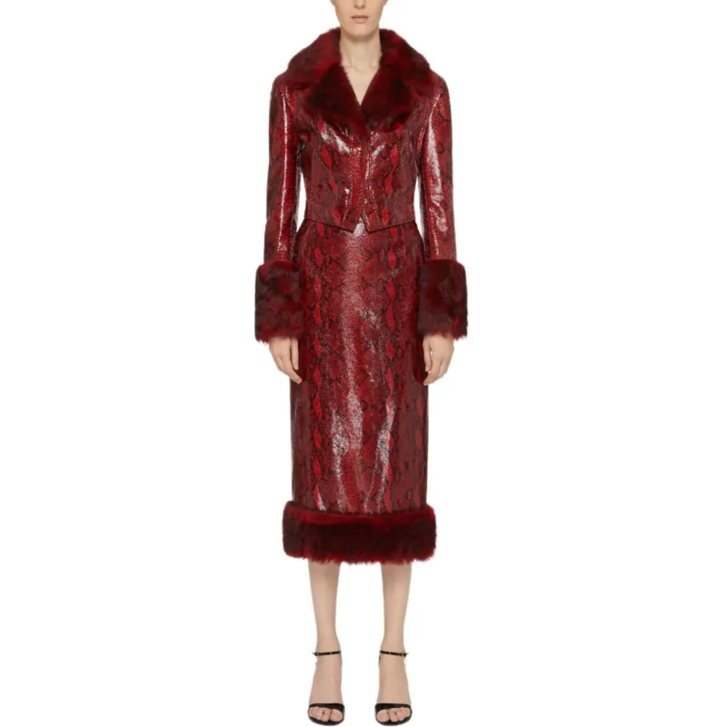 GIVENCHY FW24 Leather Long Skirt Women's Burgundy-1
