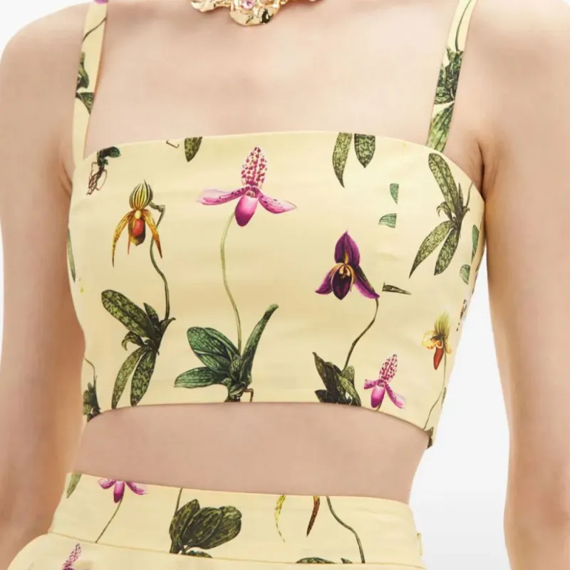 Oscar De La Renta Orchid Cropped Cotton poplin Tank Top-5