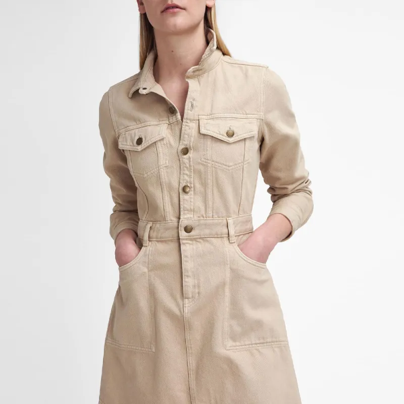 BARBOUR Long-Sleeved Dresses Women's White Black Pepper-4