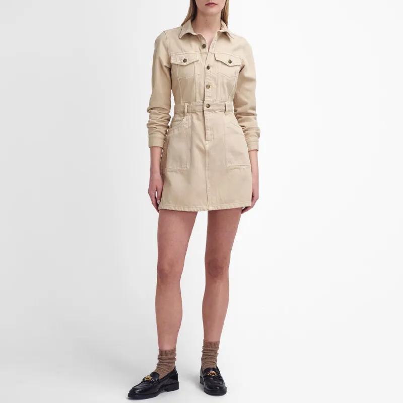 BARBOUR Long-Sleeved Dresses Women's White Black Pepper-1