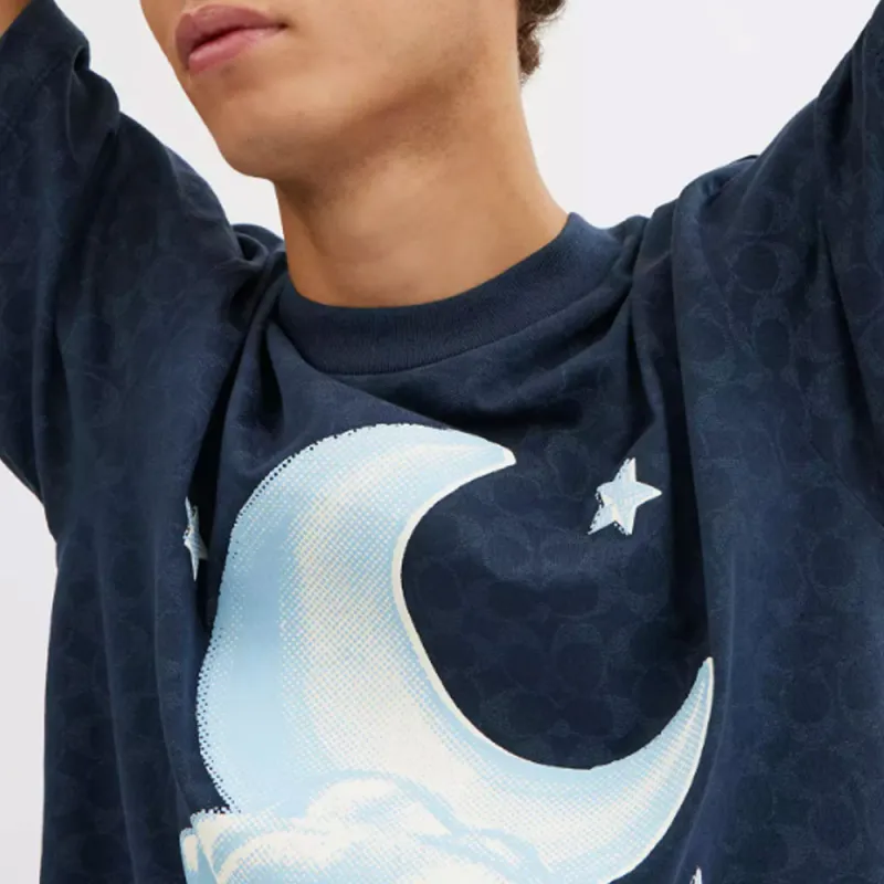 COACH Signature Moon Relaxed T Shirt In Organic Cotton T Shirt Men's Marine Blue-5