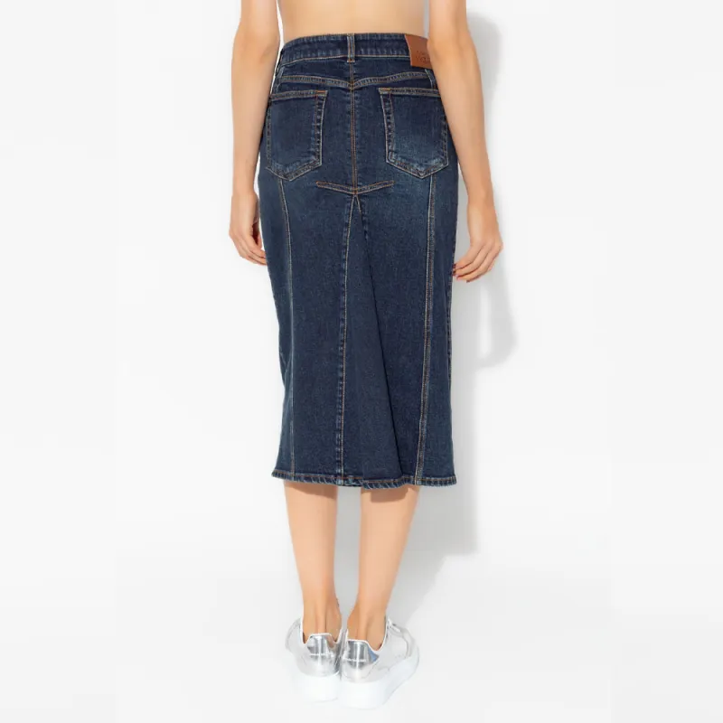 Alexander McQueen Log Patch Denim Midi Skirt-3