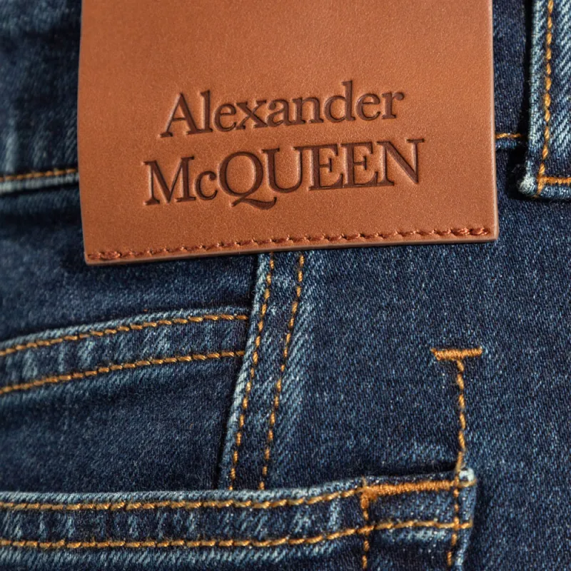 Alexander McQueen Log Patch Denim Midi Skirt-5