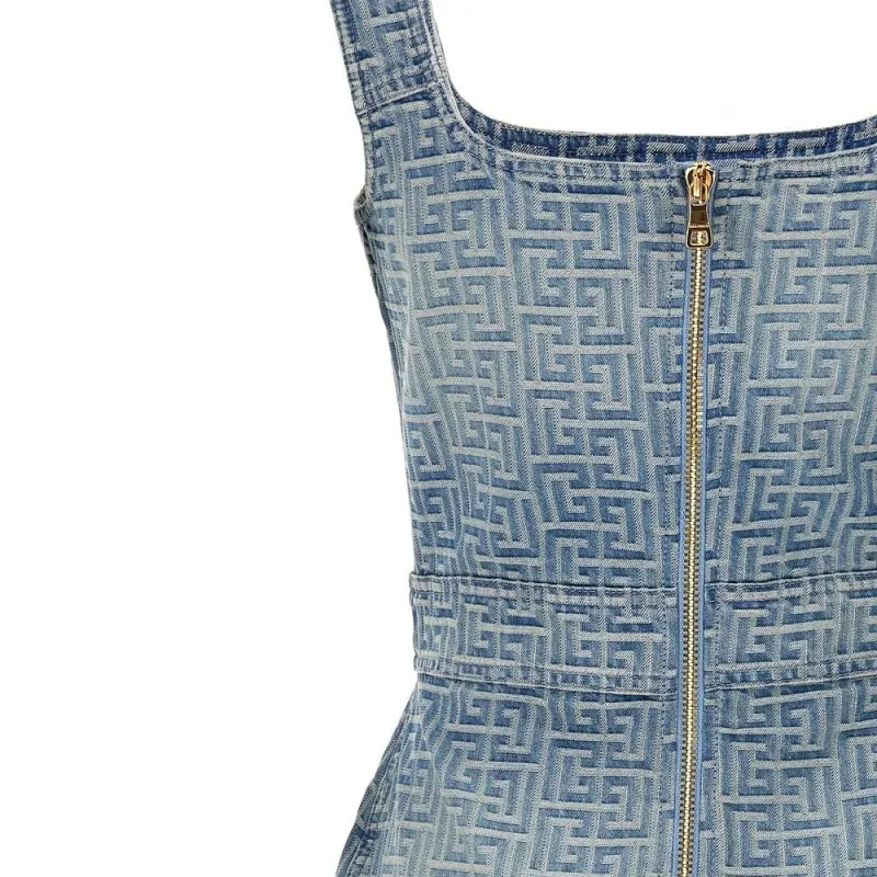 BALMAIN Monogram Debossed Square Neck Mini Dress-4