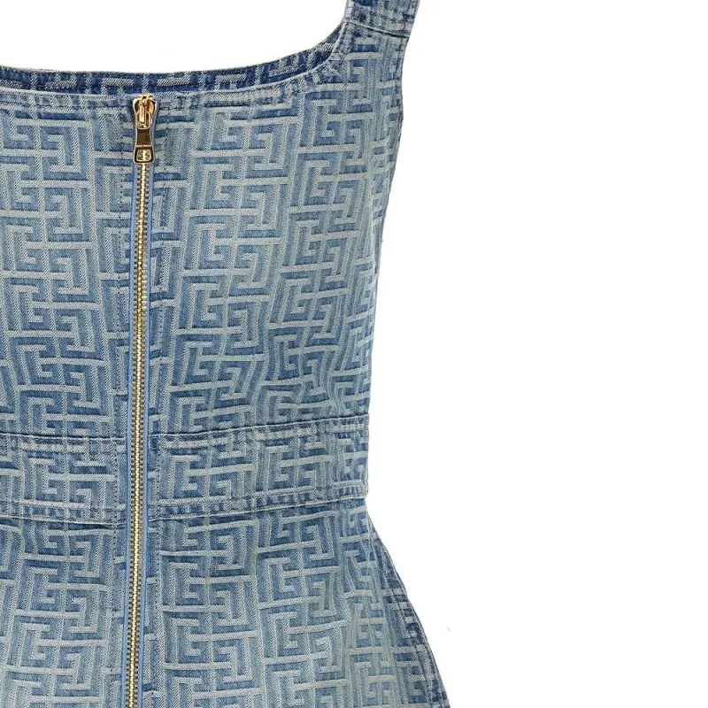BALMAIN Monogram Debossed Square Neck Mini Dress-5