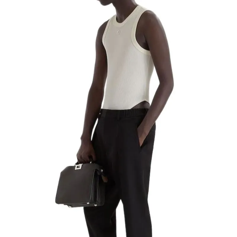 FENDI Logo Plaque Ribbed Bodysuit-3