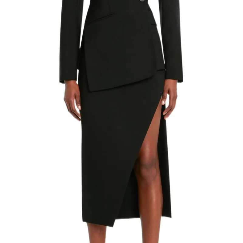 Alexander McQueen High Waist Slit Detailed Midi Skirt-4