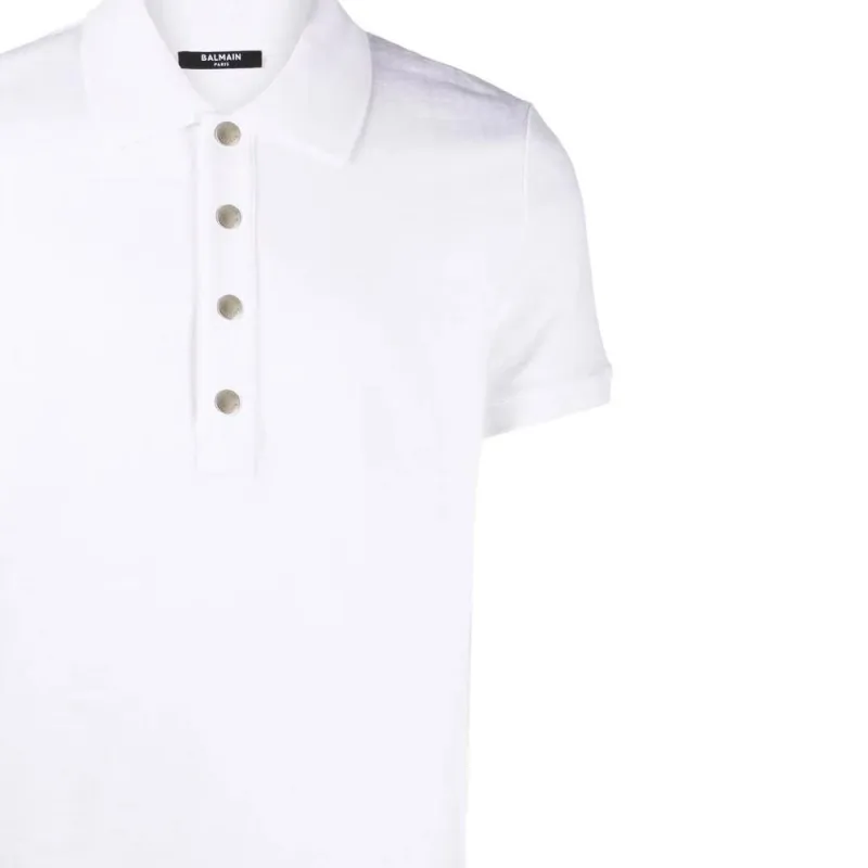 BALMAIN Monogram-pattern Piqué Polo Shirt-5