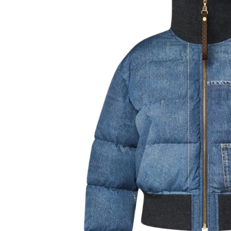 LOUIS VUITTON Denim Print Cropped Puffer Jacket-4