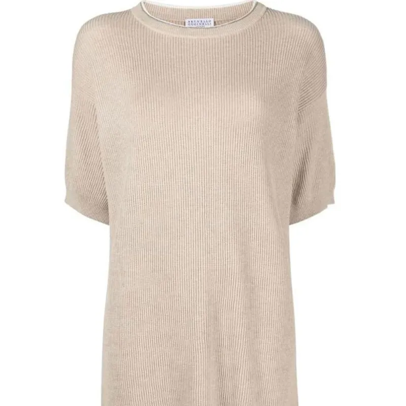 Brunello Cucinelli Short Sleeved Dresses Women's Beige-4