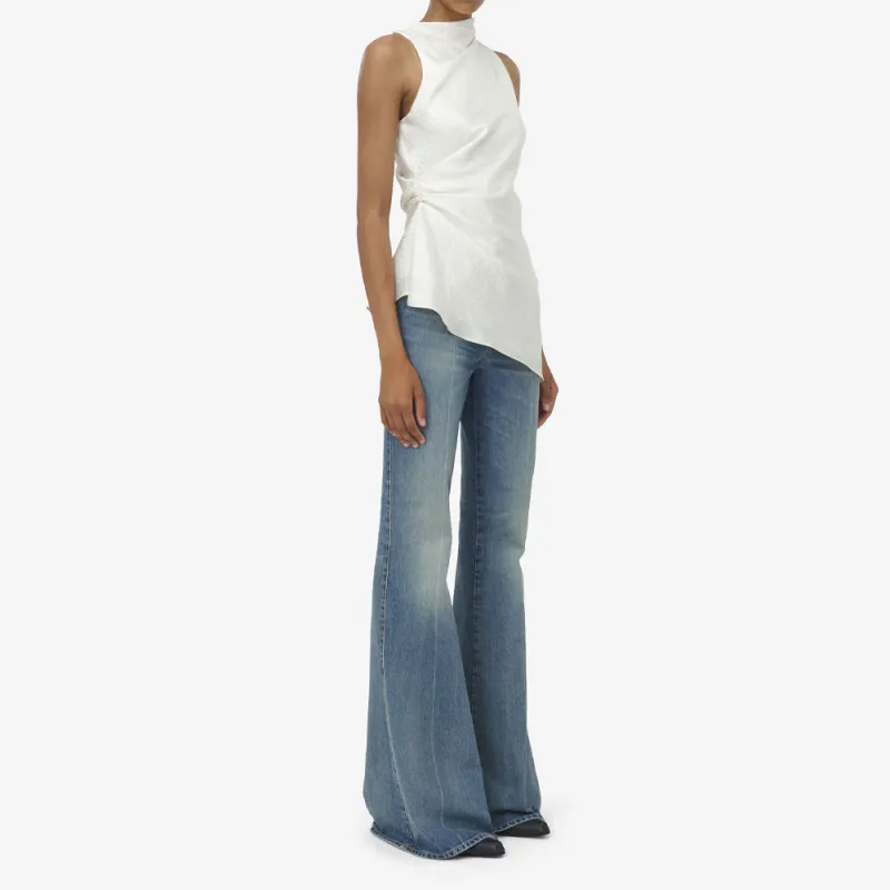 Alexander McQueen Mock Neck Asymmetric Satin Top-4