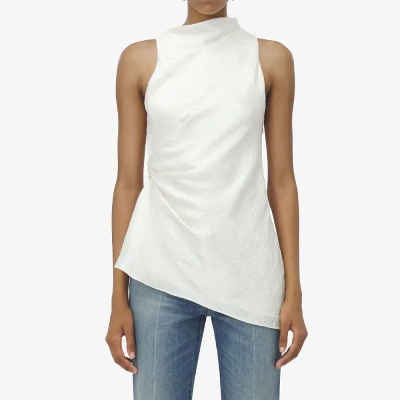 Alexander McQueen Mock Neck Asymmetric Satin Top-2