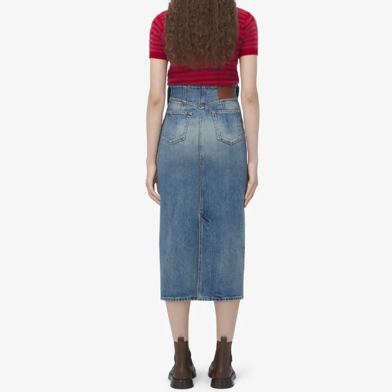 Alexander McQueen Fold Over Waist Denim Skirt-2