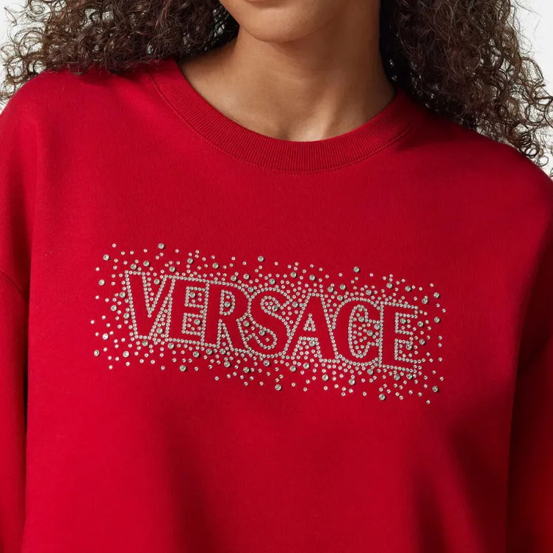 VERSACE Logo Embellished Crewneck Sweatshirt-4