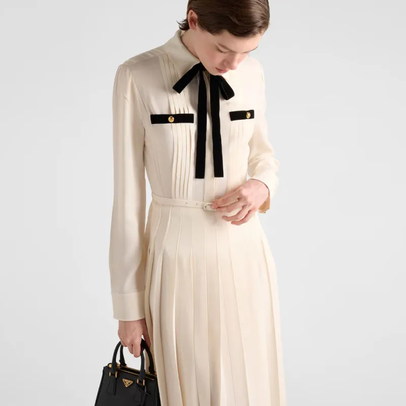 PRADA Pleated Satin Maxi Dress-3