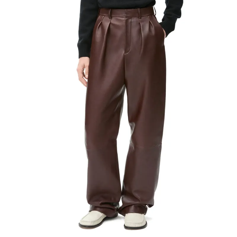 LOEWE FW24 Leather Pants Men's Dark Brown-1