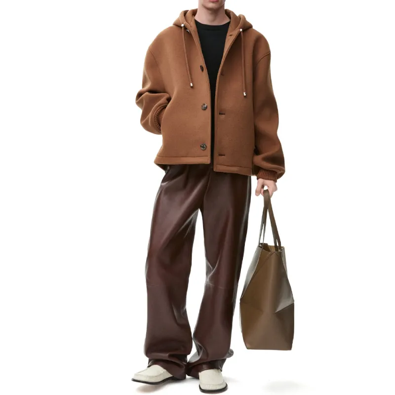 LOEWE FW24 Leather Pants Men's Dark Brown-2