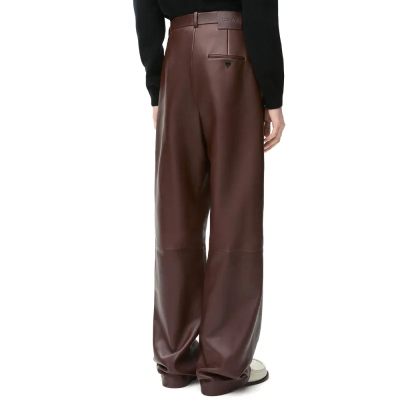 LOEWE FW24 Leather Pants Men's Dark Brown-3