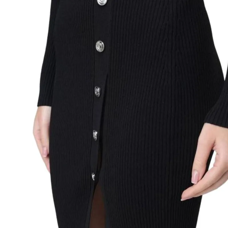 PINKO Fine Ribbed Wrapped Midi Dress-4