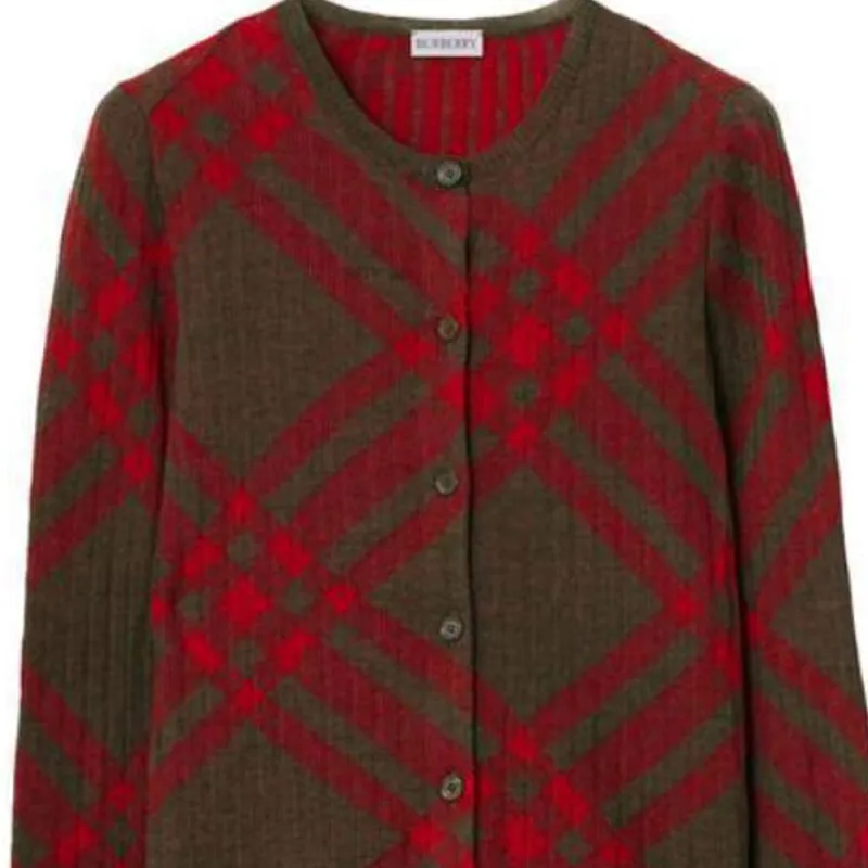 Burberry Checked Crewneck Button Up Cardigan-3