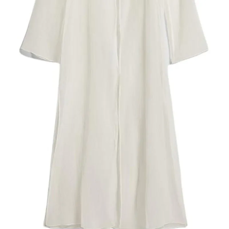 MaxMara Fondi Collection Silk Crepon Duster Coat Trench Coat Women's White-2