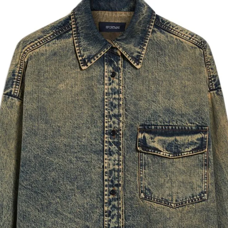 SportMa Targa Collection Oversized Denim Blouse Shirt Women's Beige-4