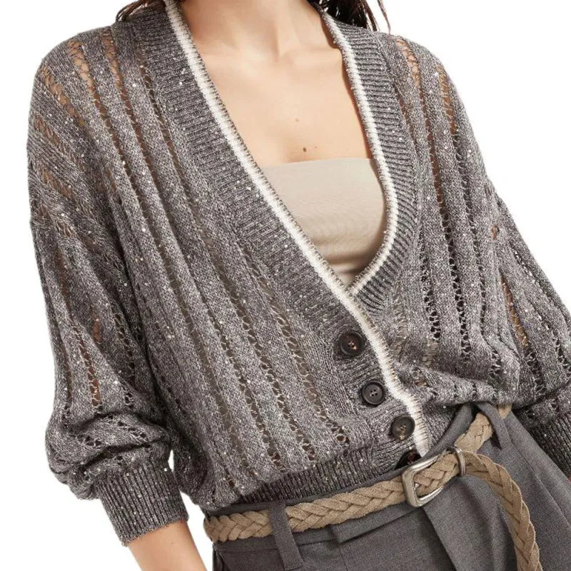 Brunello Cucinelli Dazzling Ribbed Net Cardigan-4