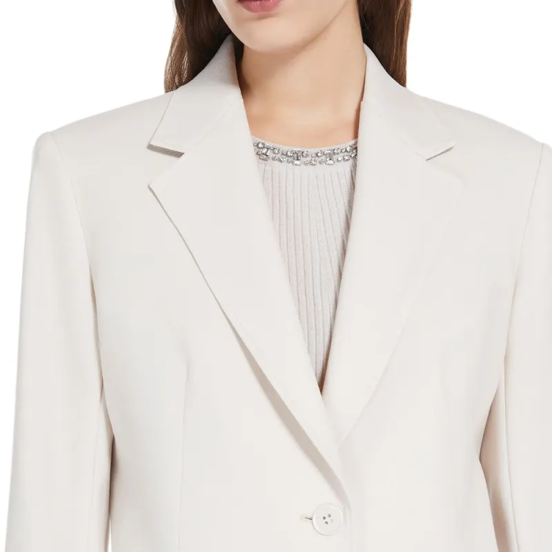 MaxMara Studio Magma Collection Wool Satin Crêpe Single Breasted Blazer Business Suit Women's Beige-3