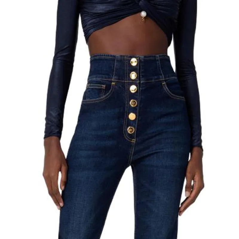 Elisabetta Franchi Press stud Placket Bell bottom Jeans-4