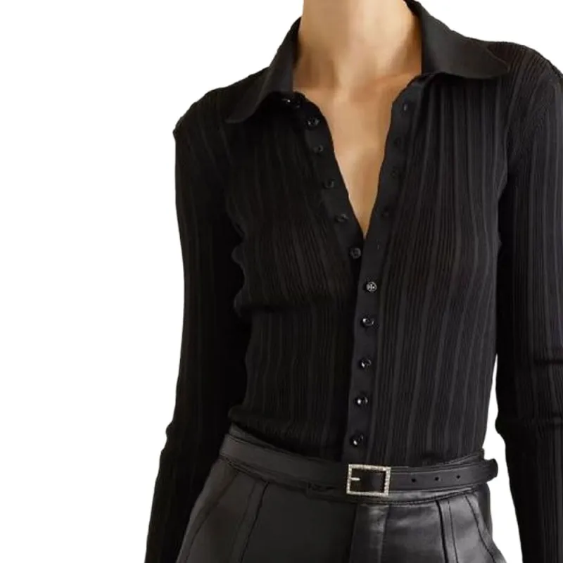 SAINT LAURENT Buttoned Long Sleeved Knitted Shirt-2
