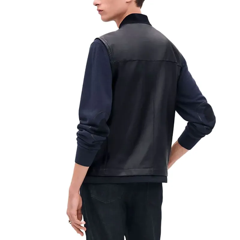 HERMES Leather Jacket Men's Black-2