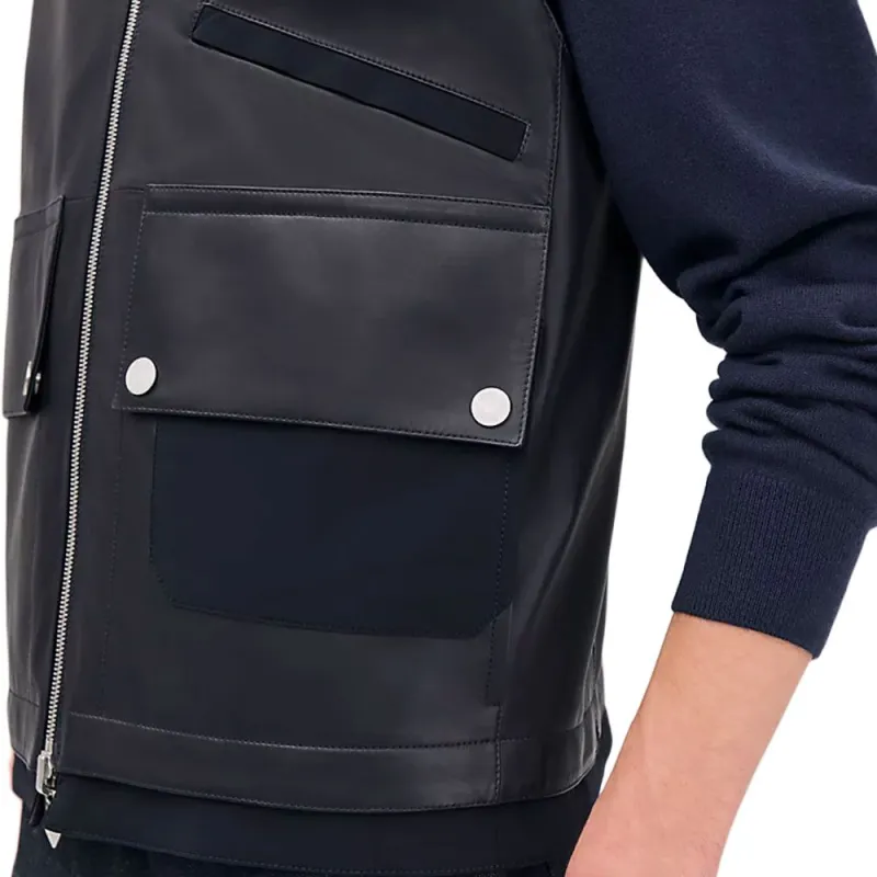 HERMES Leather Jacket Men's Black-4