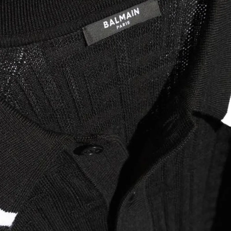 BALMAIN Monogram Jacquard Knitted Polo Shirt-4