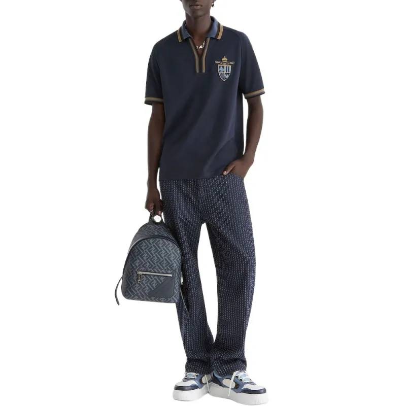 FENDI Crest Embroidered Short Sleeve Polo Shirt-2