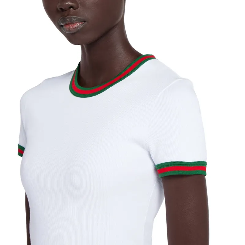 GUCCI Web Detailed Crewneck Rib T Shirt-4