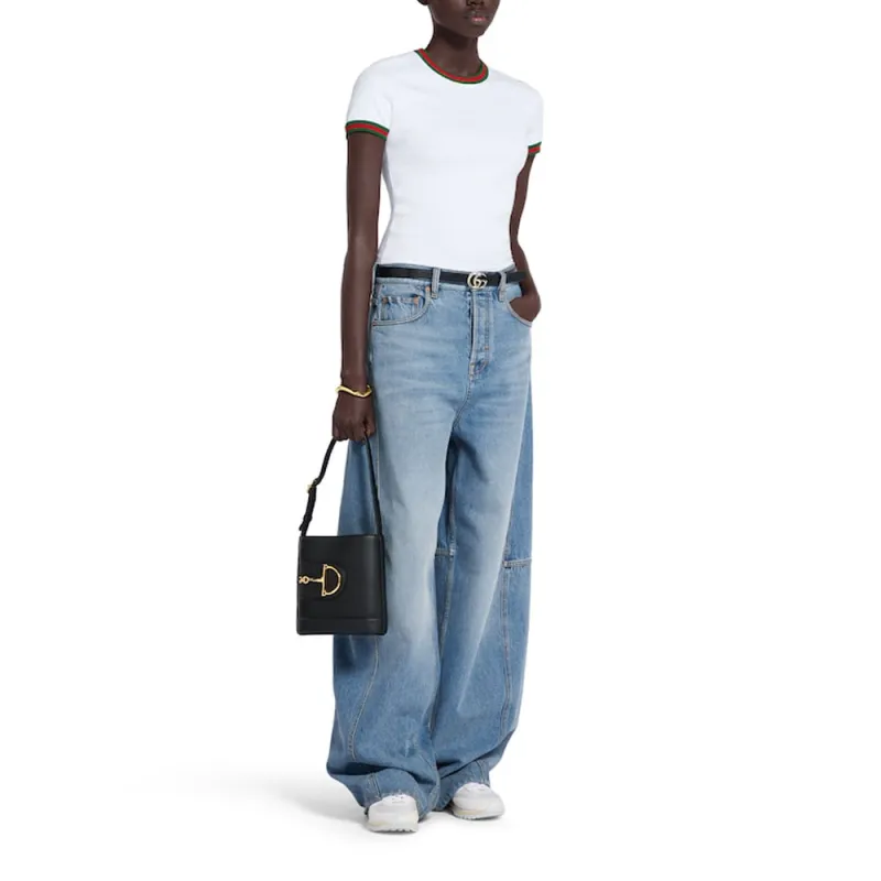 GUCCI Web Detailed Crewneck Rib T Shirt-3