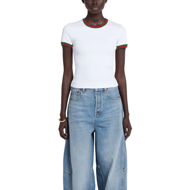 GUCCI Web Detailed Crewneck Rib T Shirt-1