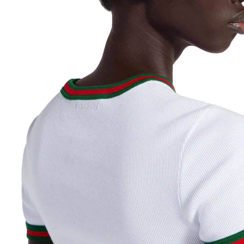 GUCCI Web Detailed Crewneck Rib T Shirt-5