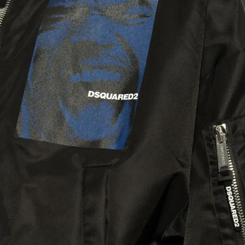 DSQUARED 2 Logo Printed Zipped Bomber Jacket-4
