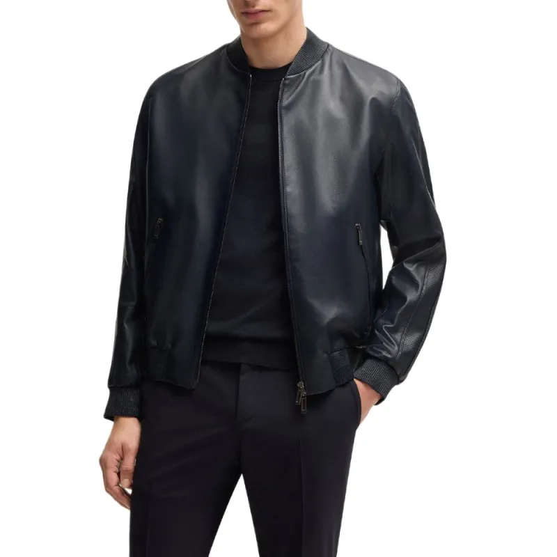 HUGO BOSS x Aston Martin Leather Jacket Men's Dark Blue-1