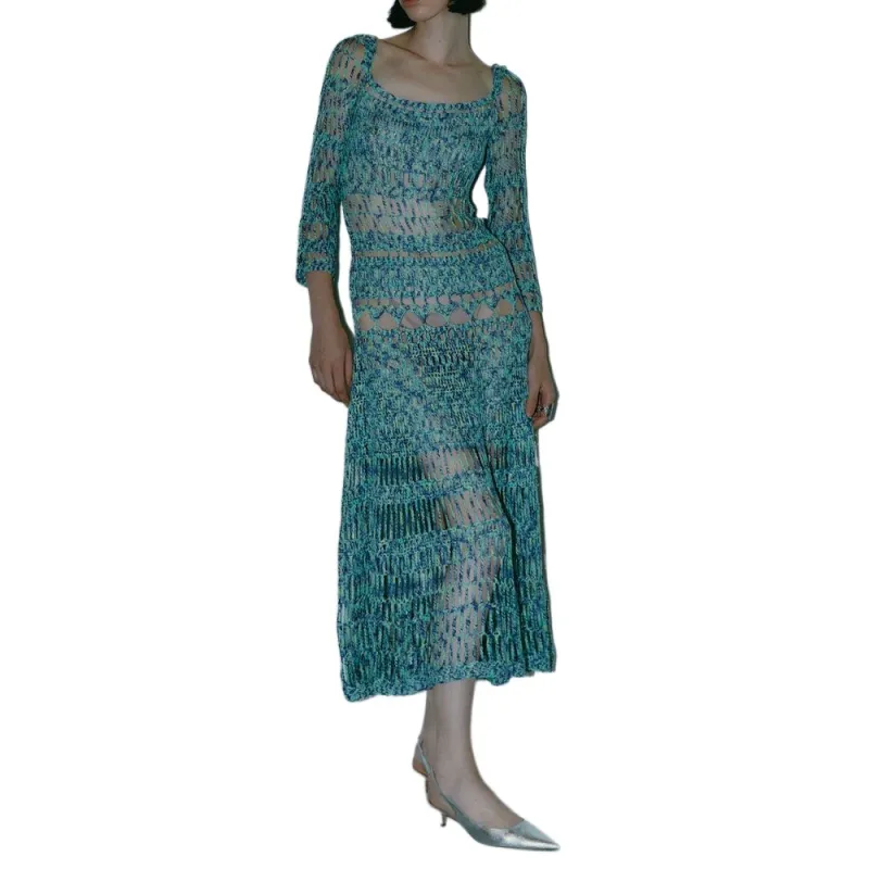 Antonino Valenti Long Sleeved Dresses Women's Blue Green-1